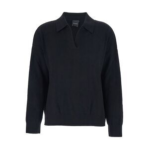 Plain Women Black Sweater With Polo-Style Collar And V-Neck In Cashmere Woman